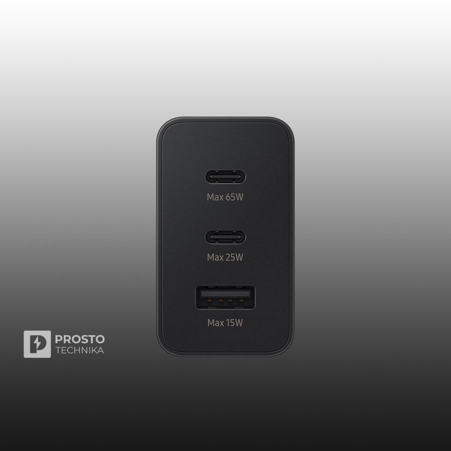 Сетевое зарядное устройство Samsung 65 Вт (2*USB-C/USB-A) черное